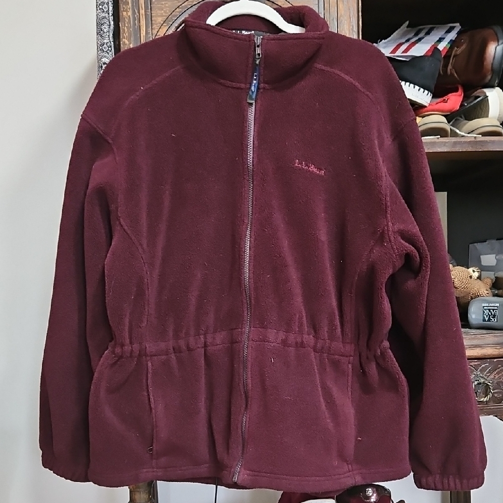 Vtg L.L. Bean Burgundy Fleece Jacket GUC Embroidered Tapered Pockets